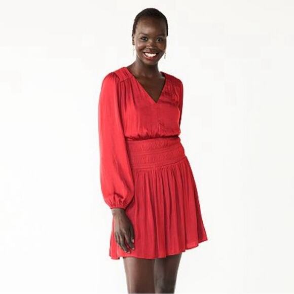 EUC Nine West Smocked Dress M Medium 8 10‎ Holiday Mini Little Red Dress Lined - Picture 1 of 16